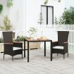 Mesa de jardín ratán PE negro y superficie madera maciza acacia