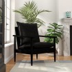 Sillón de cuero auténtico negro con madera de acacia