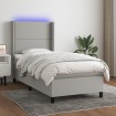 Cama box spring colchón y luces LED tela gris claro 90x190 cm