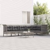 Set de muebles de jardín 7 pzas y cojines ratán sintético gris