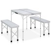 Mesa de camping plegable con 2 bancos aluminio blanco