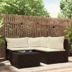 Set muebles de jardín 4 piezas y cojines ratán sintético marrón