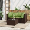 Set muebles de jardín 3 piezas y cojines ratán sintético marrón