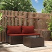 Set muebles de jardín 3 piezas y cojines ratán sintético marrón