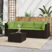 Set muebles de jardín 4 piezas y cojines ratán sintético marrón