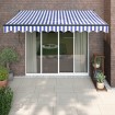 Toldo retráctil aluminio y tela azul y blanco 3x2,5 m