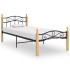 Estructura de cama madera maciza de roble metal negro 90x200