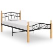 Estructura de cama madera maciza de roble metal negro 90x200 cm