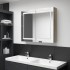 Armario de baño con espejo LED blanco y roble 80x12x68