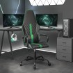 Silla gaming con masaje cuero sintético verde y negro