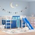 Cama alta para niños con cortinas madera pino azul 90x190