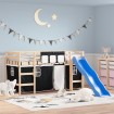 Cama alta niños con cortinas madera pino blanco negro 90x190 cm