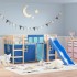 Cama alta para niños con cortinas madera pino azul 90x200