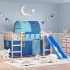 Cama alta para niños con túnel madera pino azul 90x200