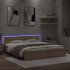 Estructura de cama cabecero y luces LED roble Sonoma 200x200