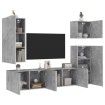 Muebles de TV de pared 5 pzas madera ingeniería gris hormigón