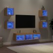 Muebles TV pared con LED 7 pzas madera ingeniería roble Sonoma