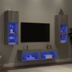 Muebles TV pared con LED 6 pzas madera ingeniería gris Sonoma