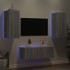 Muebles TV pared con LED 4 pzas madera ingeniería gris