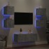 Muebles TV pared con LED 6 pzas madera ingeniería gris