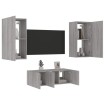 Muebles TV pared con LED 4 pzas madera ingeniería gris Sonoma