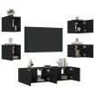 Muebles de TV de pared con LED 6 pzas madera ingeniería negro