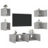 Muebles TV pared con LED 6 pzas madera ingeniería gris