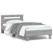 Estructura de cama cabecero luces LED gris Sonoma 90x190 cm