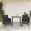 Set comedor de jardín 3 pzas con cojines ratán sintético negro