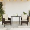 Set comedor de jardín 3 piezas y cojines ratán sintético marrón