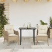 Set comedor de jardín 3 pzas con cojines ratán sintético beige