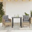 Set comedor de jardín 3 pzas con cojines ratán sintético beige