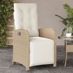 Sillón reclinable de jardín con reposapiés ratán PE beige