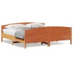 Estructura cama con cabecero madera pino marrón cera 180x200 cm