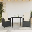 Set comedor de jardín 3 pzas con cojines ratán sintético negro