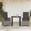 Set comedor de jardín 3 piezas con cojines ratán sintético gris