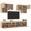 Muebles de TV de pared con luces LED 6 piezas roble sonoma