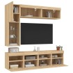 Muebles de TV de pared con luces LED 7 piezas roble sonoma