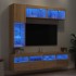 Muebles de TV de pared con luces LED 7 piezas roble