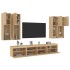 Muebles de TV de pared con luces LED 7 piezas roble