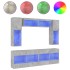 Muebles de TV de pared con luces LED 6 piezas gris