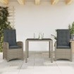 Set comedor de jardín 3 piezas con cojines ratán sintético gris