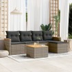 Set de muebles de jardín 6 pzas y cojines ratán sintético gris