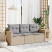 Set sofás jardín 3 pzas y cojines ratán sintético beige mezcla