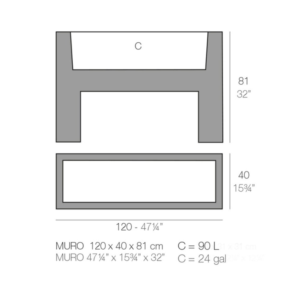 Macetero de exterior, modelo Muro 120x40x80