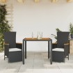 Set comedor de jardín 3 pzas con cojines ratán sintético negro