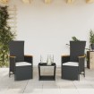 Set comedor de jardín 3 pzas con cojines ratán sintético negro