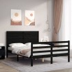 Estructura de cama con cabecero madera maciza negro 120x200 cm