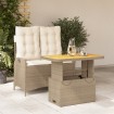 Set comedor de jardín 2 pzas con cojines ratán sintético beige