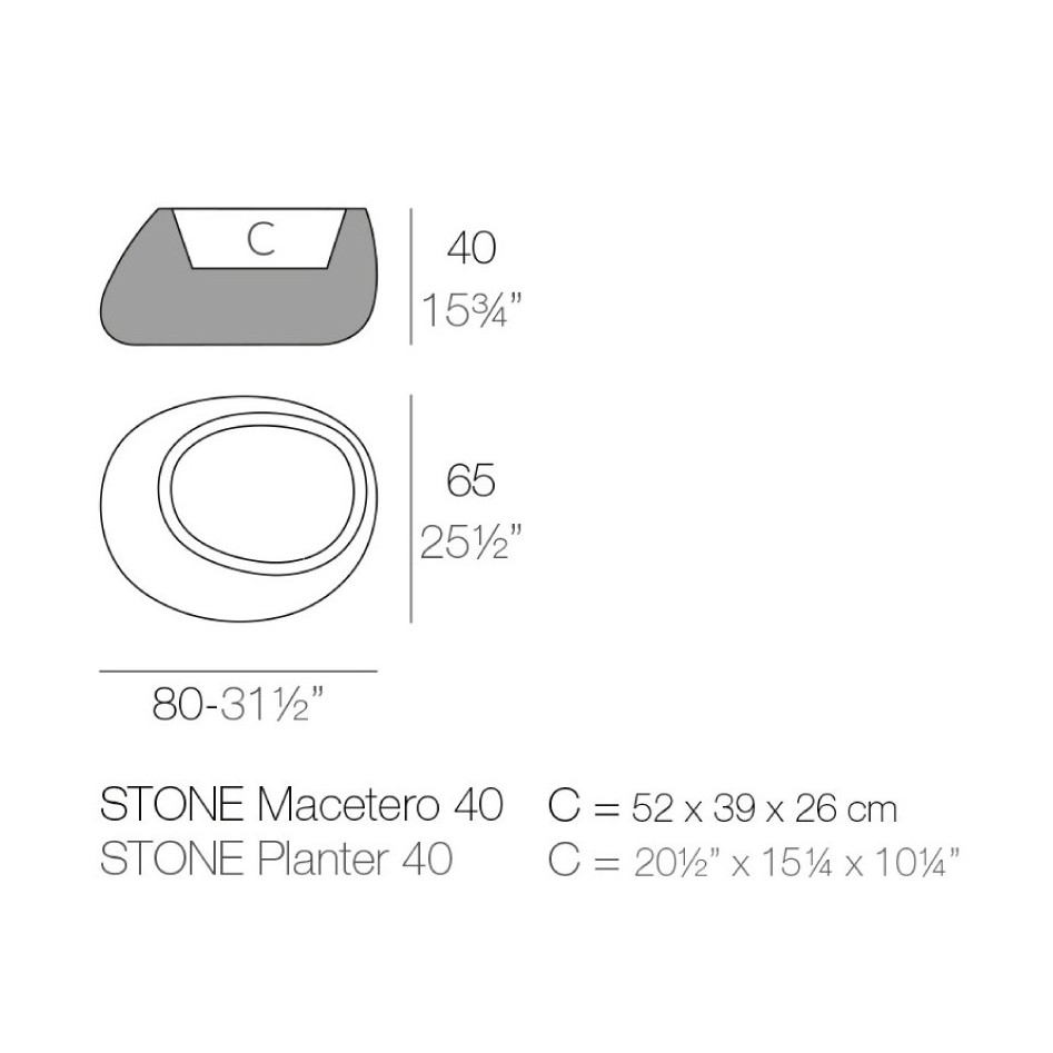 Macetero de diseño, modelo Stone 80x65x40